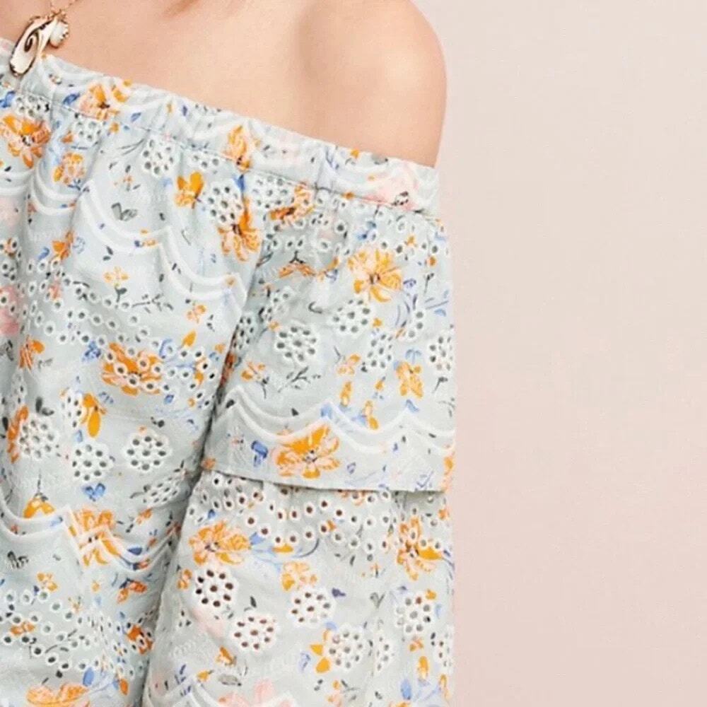 Anthropologie LAIA Ashtabula Embroidered Eyelet Off-Should Top Size Small ✨🌿🌼 - Picture 2 of 12